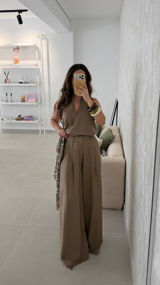 Beige Stripes Pants Lumina