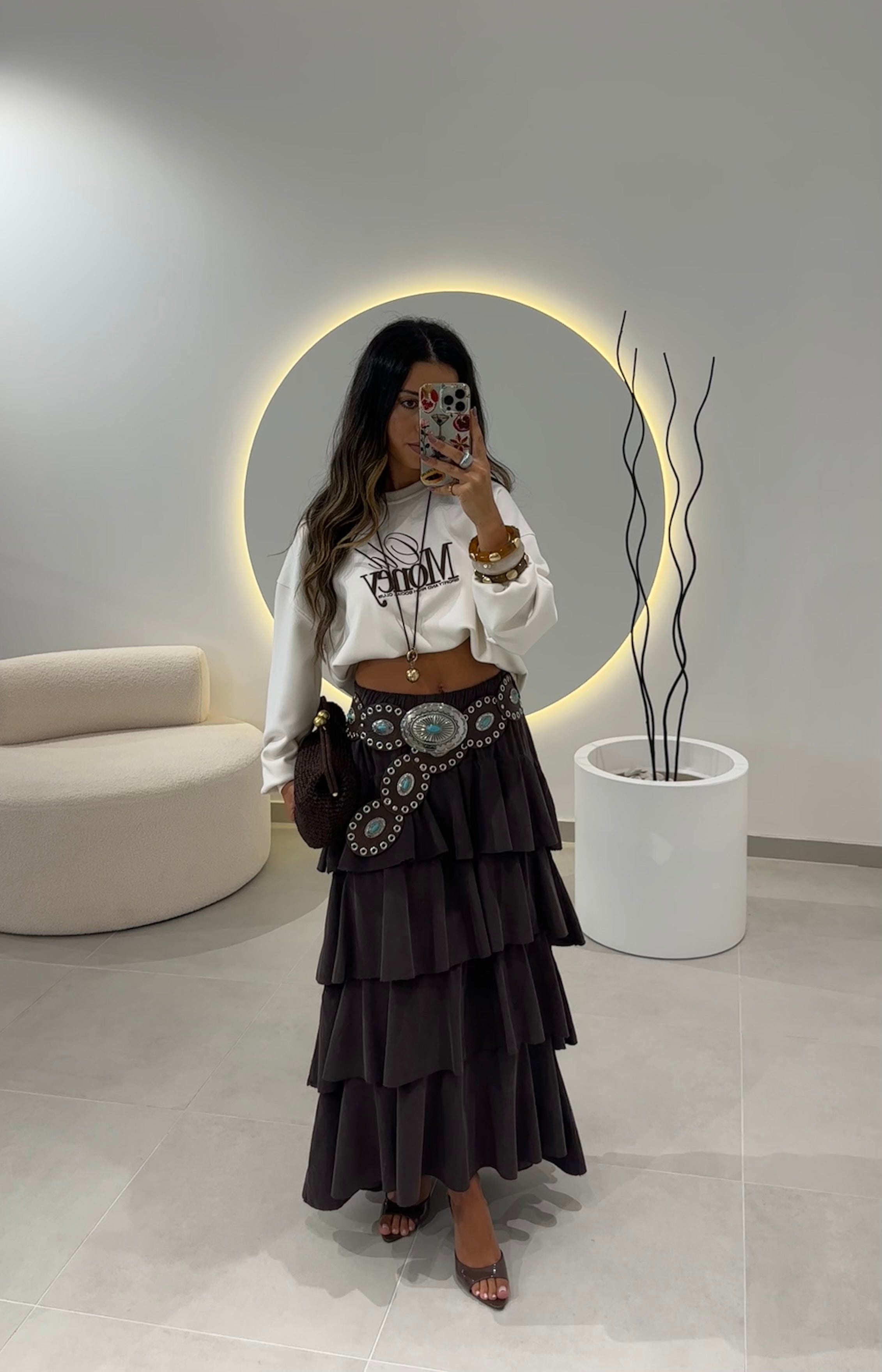 Midi Ruffled Brown Skirt