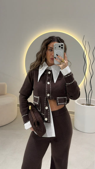 Brown Knit Cardigan Set