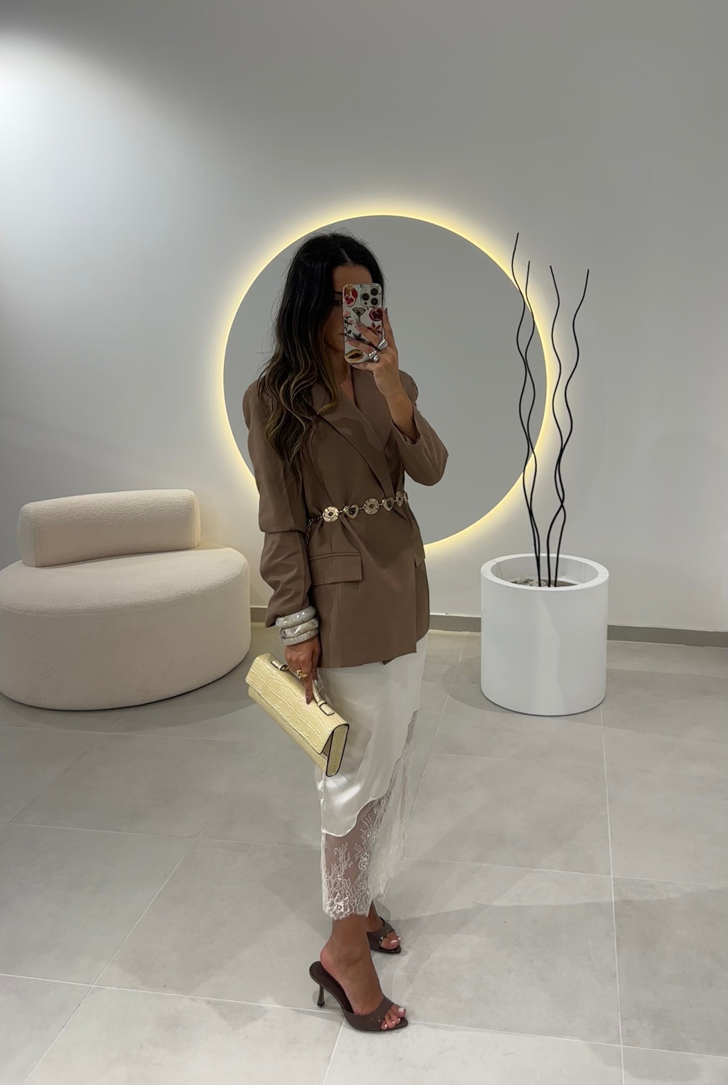 Cream Satin Midi Skirt