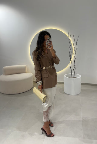 Cream Satin Midi Skirt