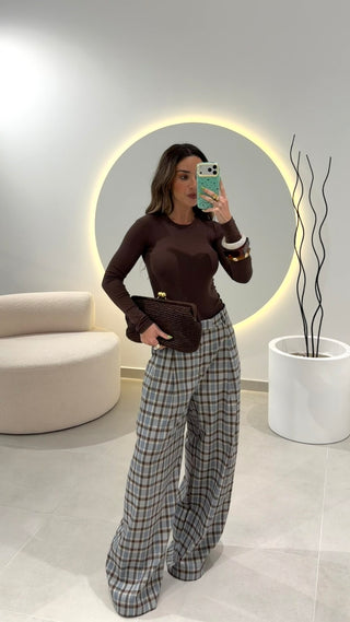 Blue and Brown Checkered Pants