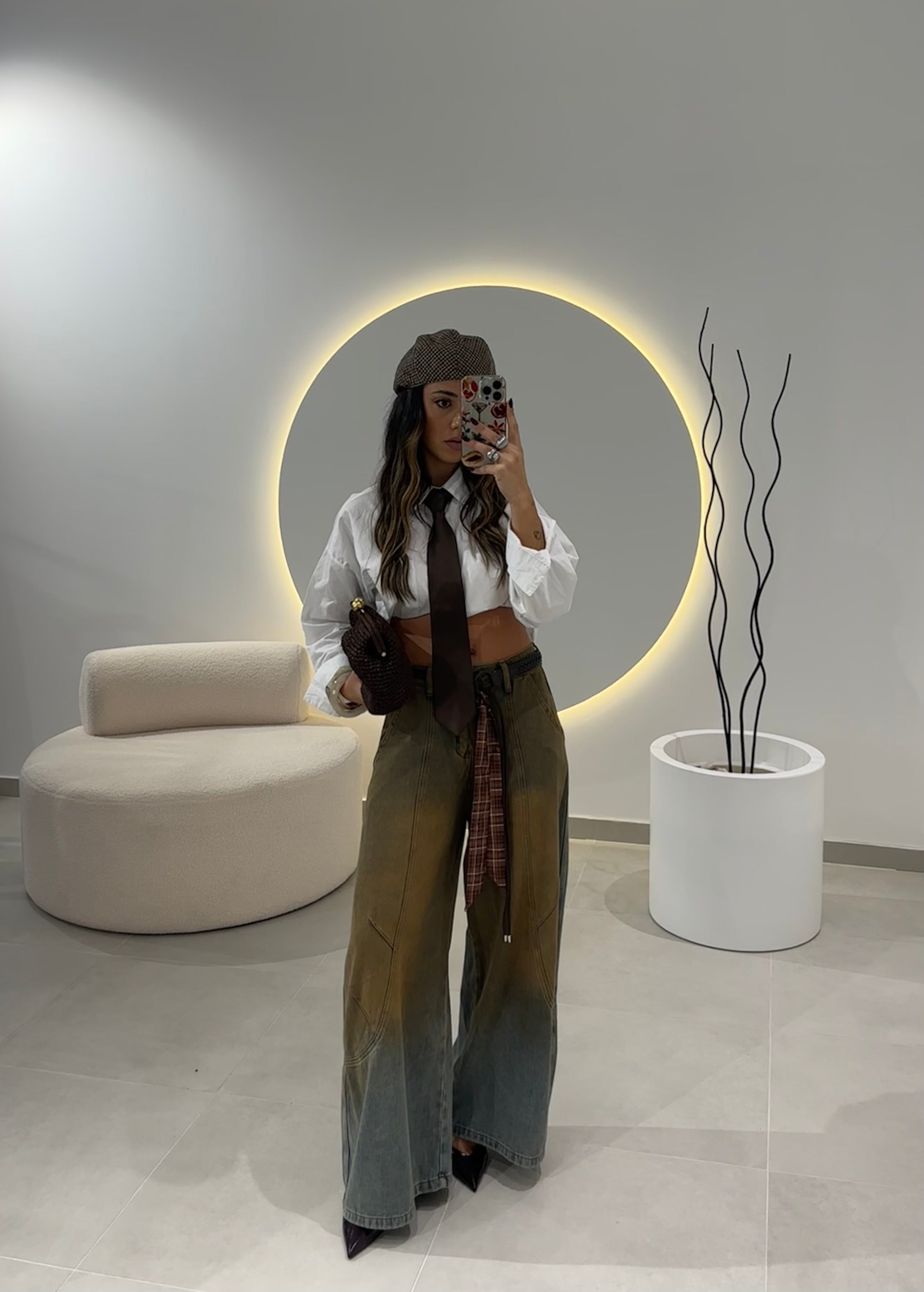 Washed Jeans with Brown Belt