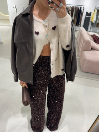 Brown Sequin Wide Leg Trousers