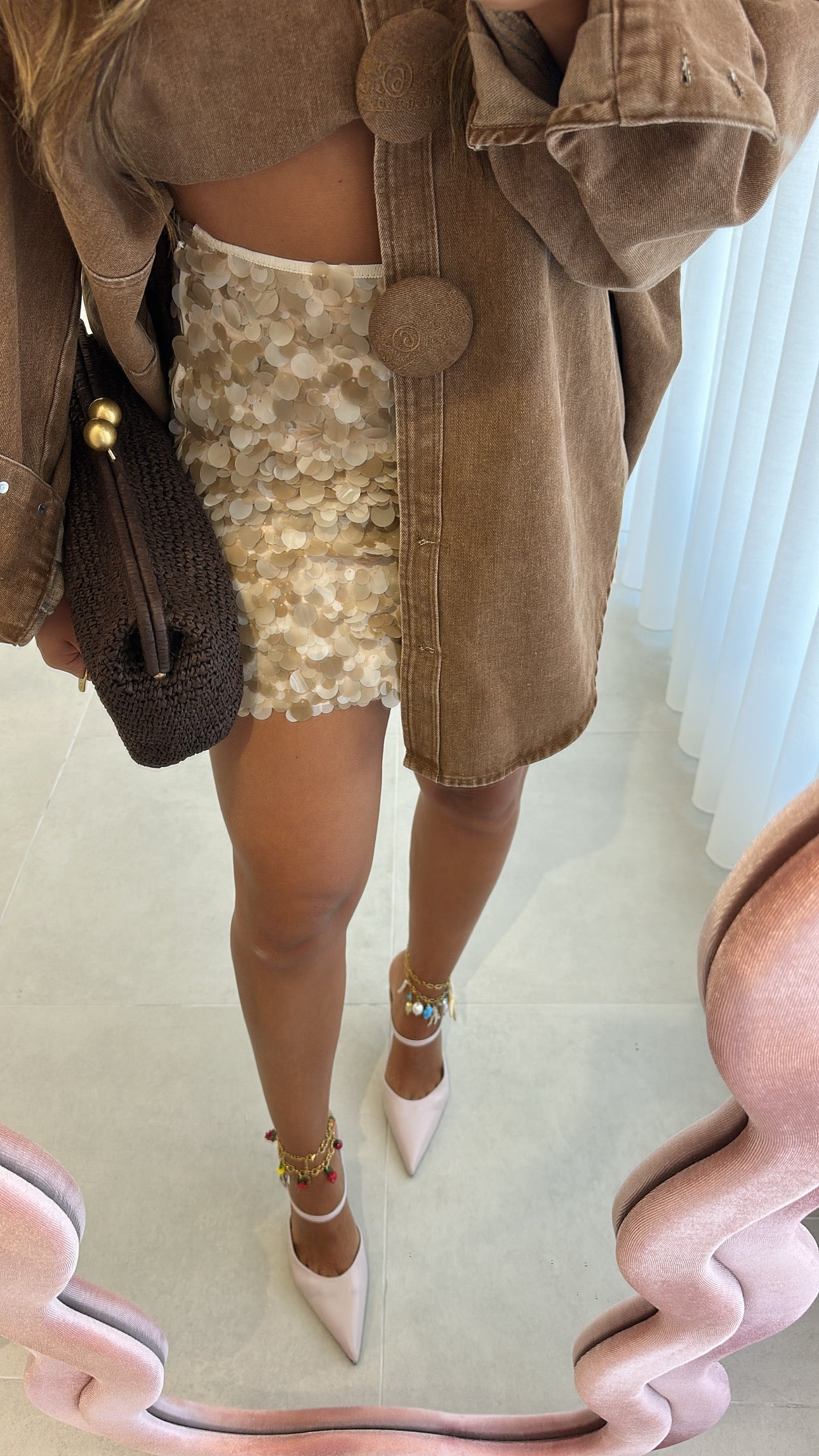 Beige Sequin Skirt