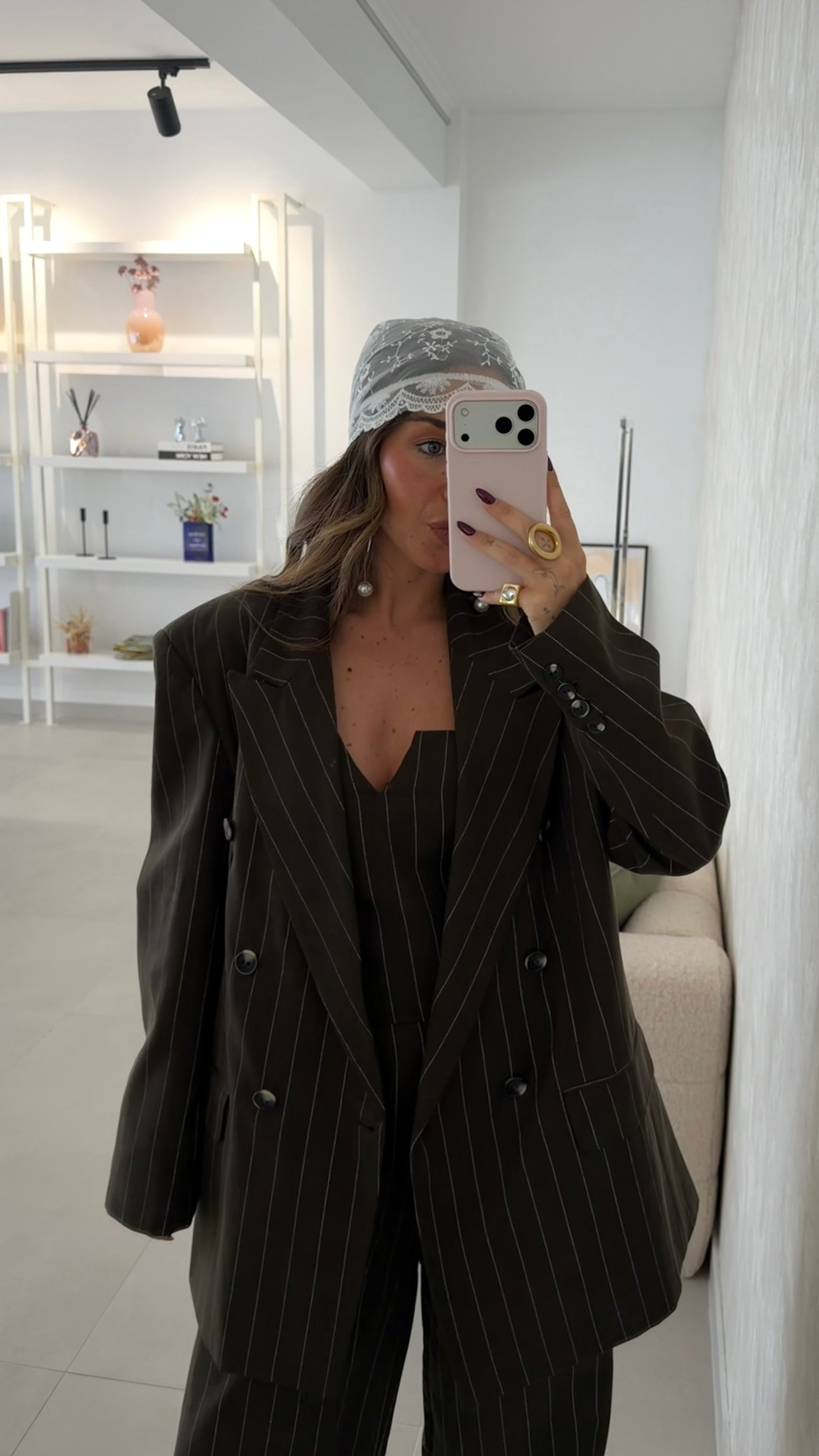 Khaki Pinstripe Oversize Blazer