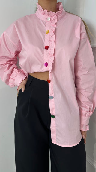 Camisa Rosa Botão Coração