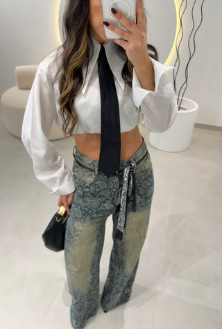 Bandana Wide Leg Jeans With Belt