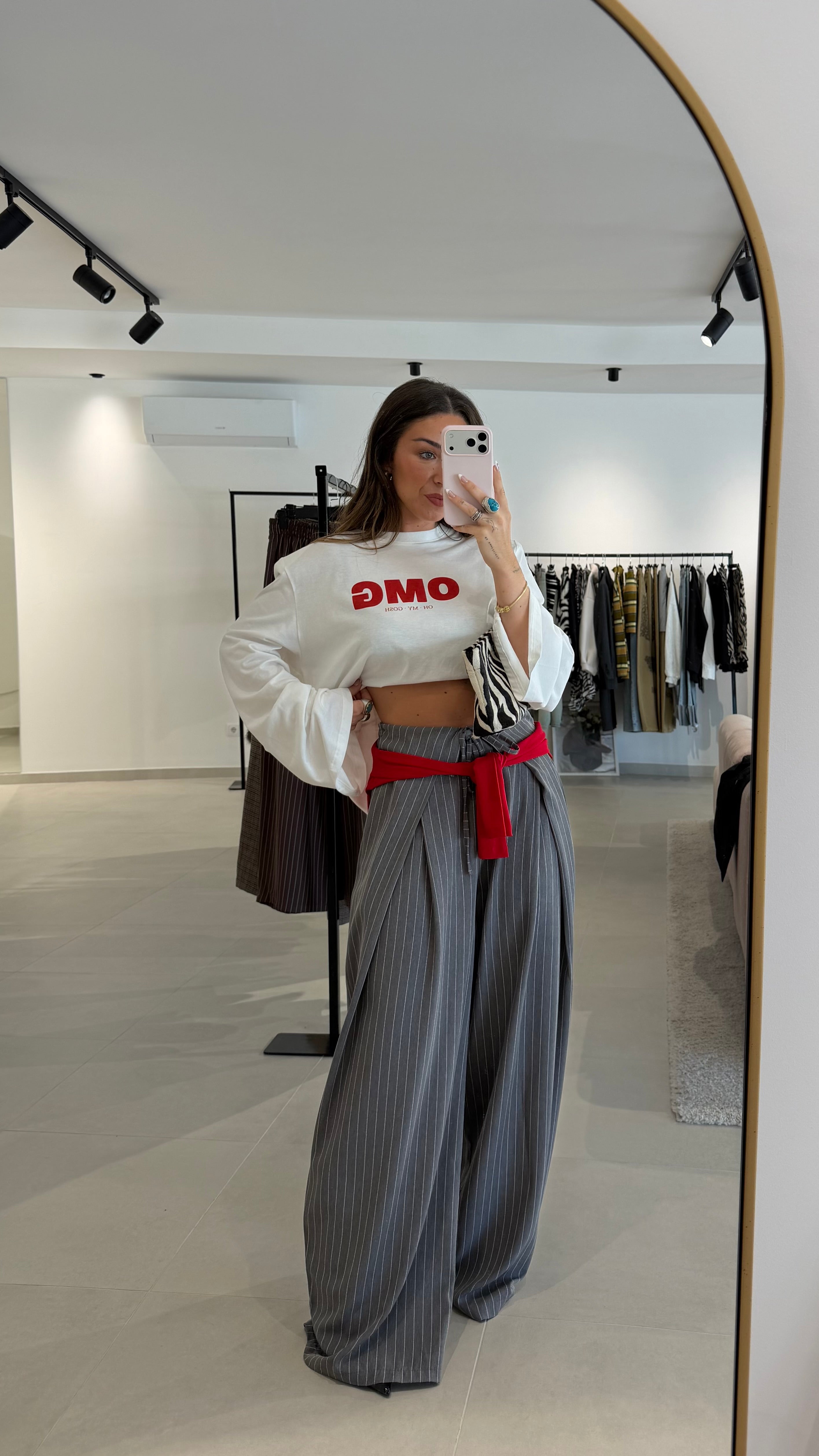Pinstripe Foldover Grey Pants