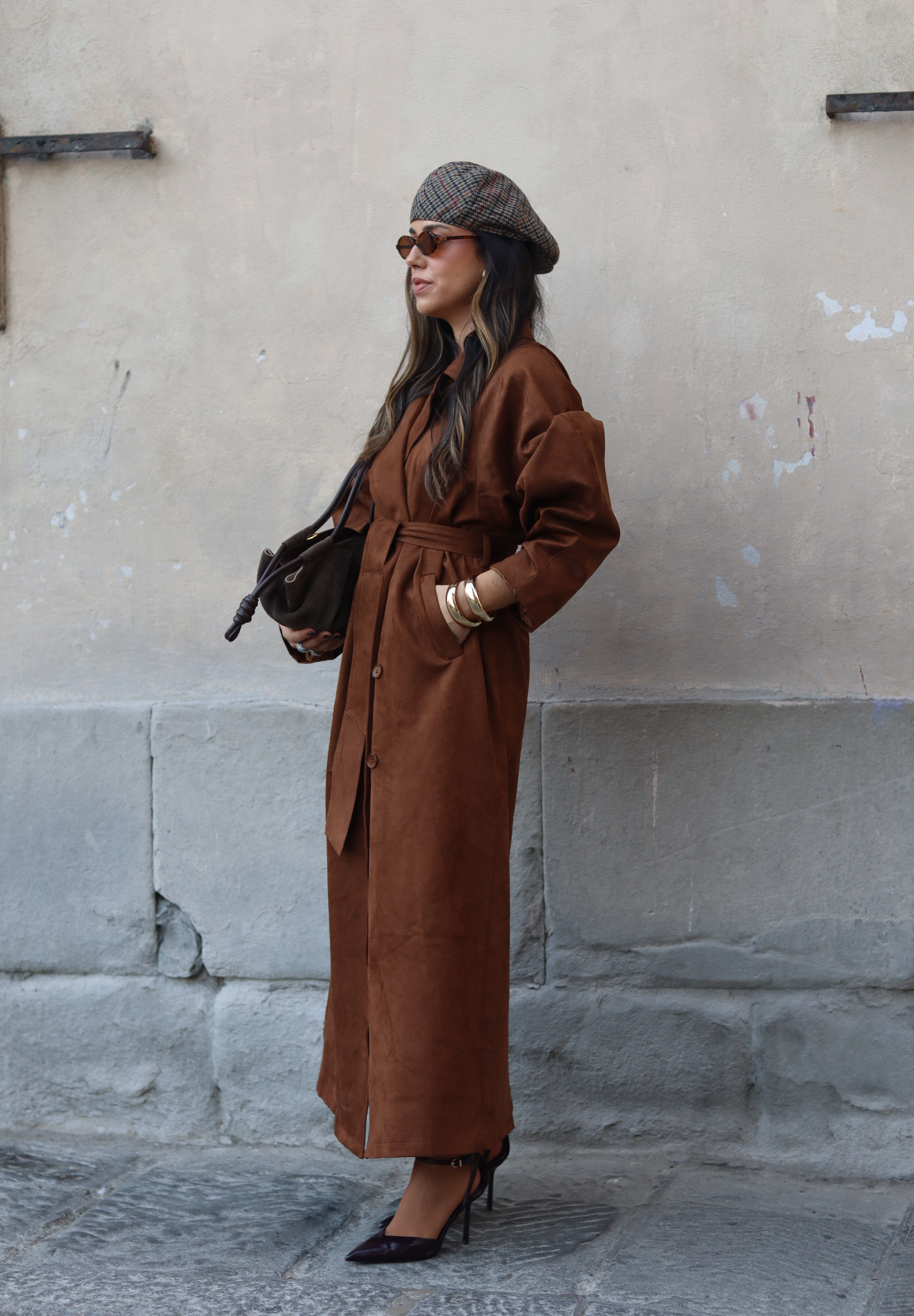 Suede Trench Balloon Sleeve