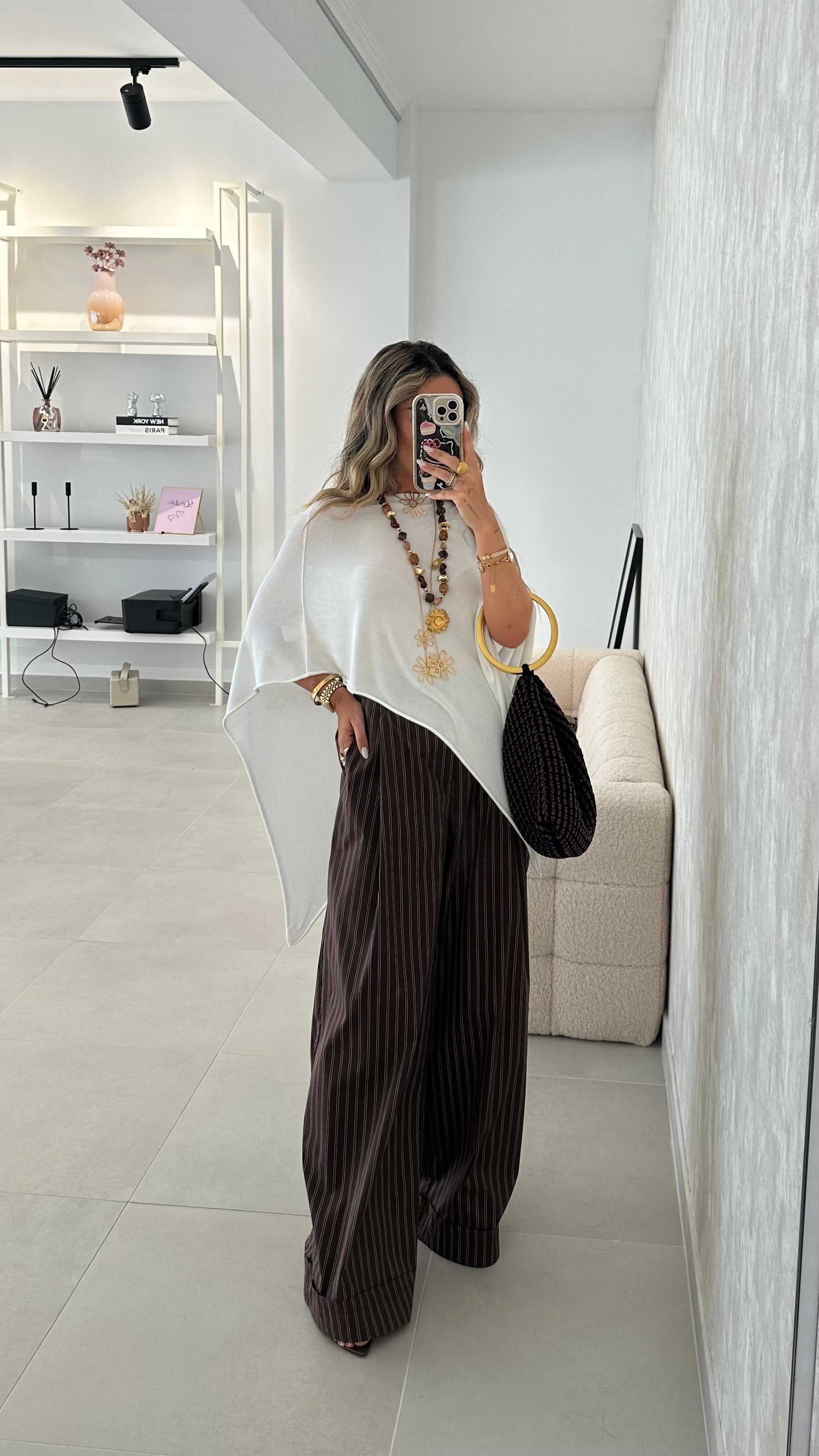 Calça Lumina Risca Castanha