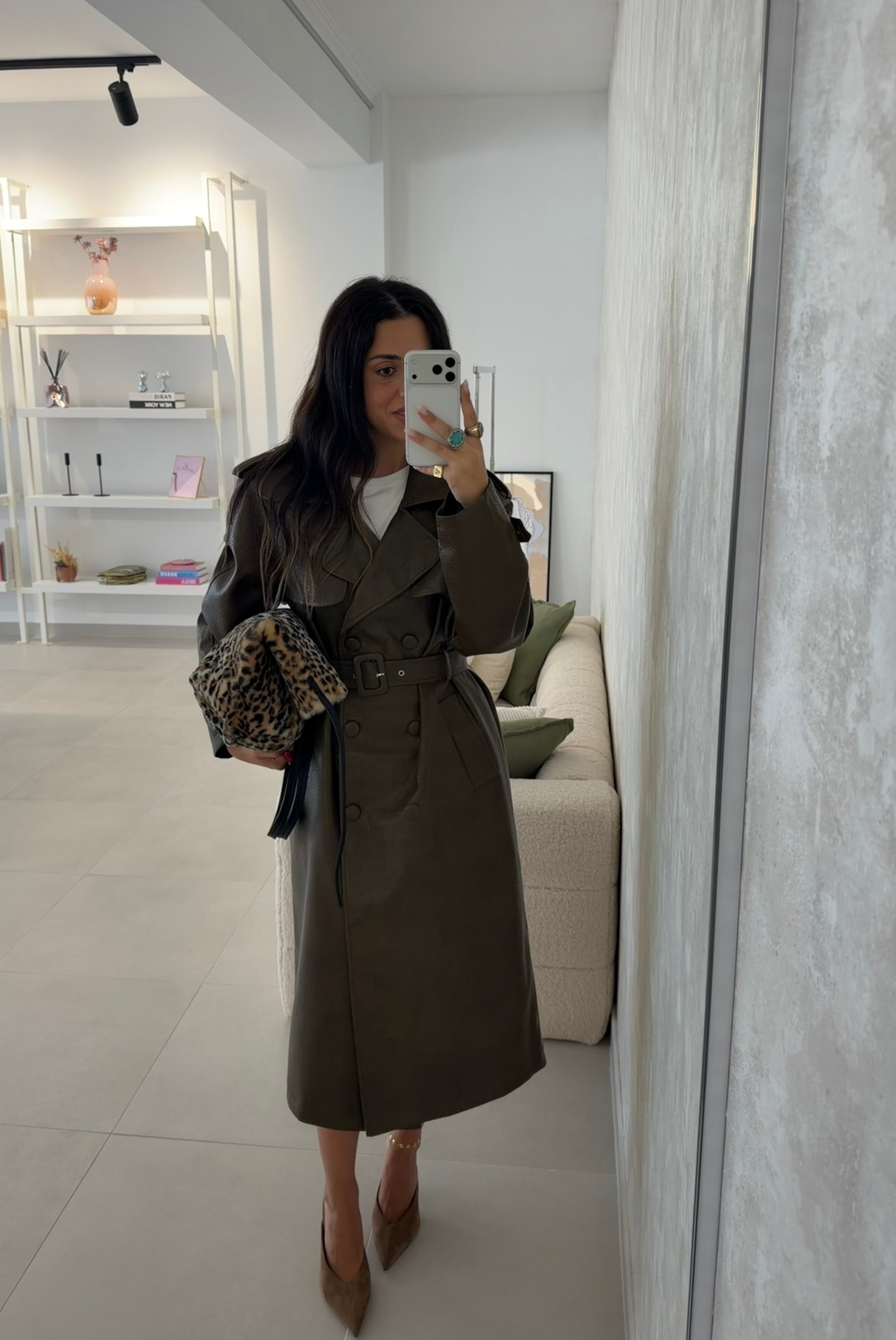 Olive Faux Leather Trench