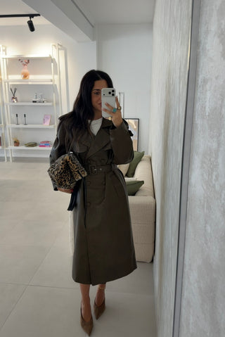 Olive Faux Leather Trench