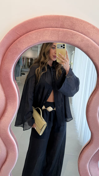 Navy Blouse Lumina 100% Linen