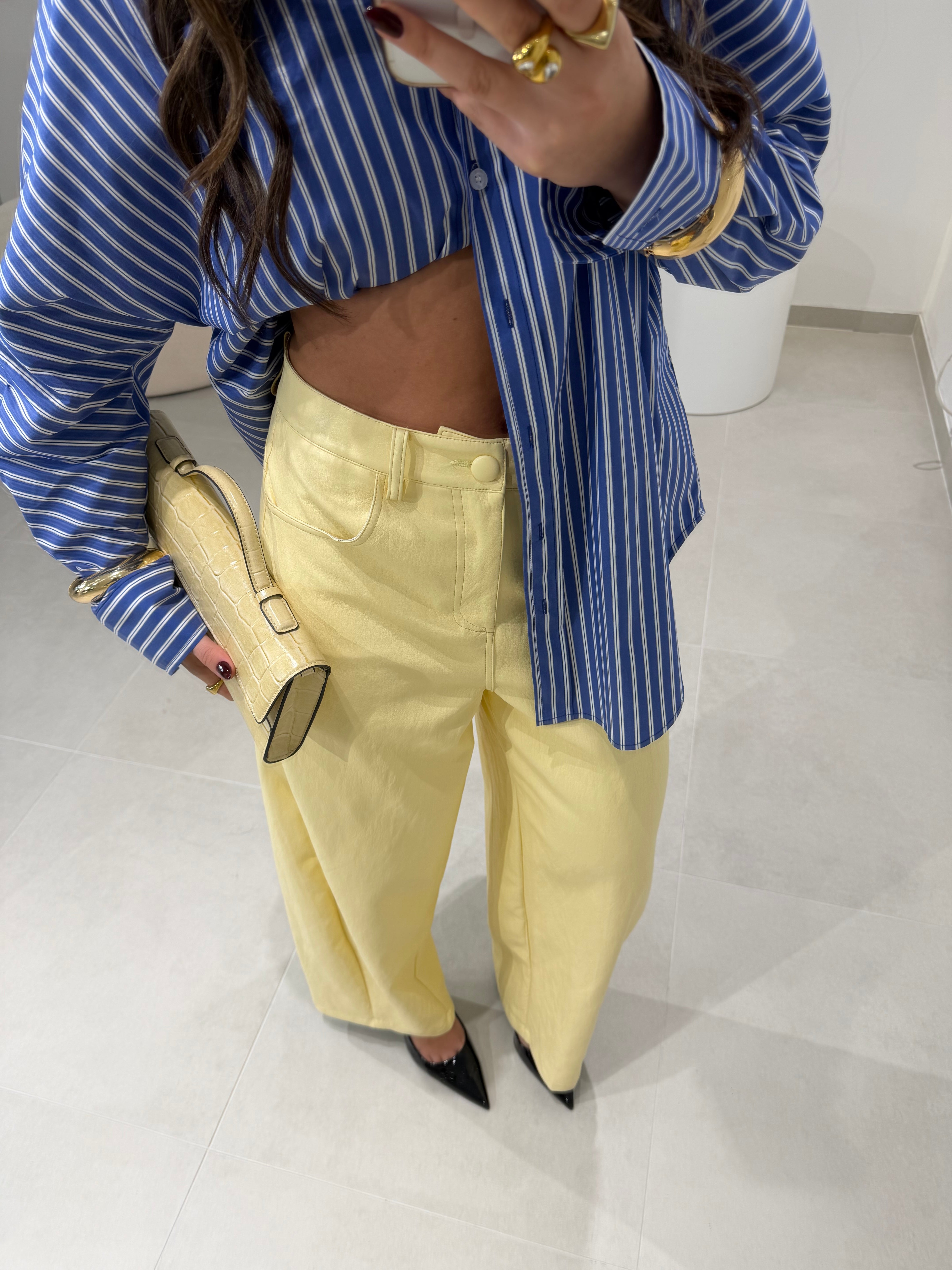 Butter Yellow Faux Leather Pants Lumina