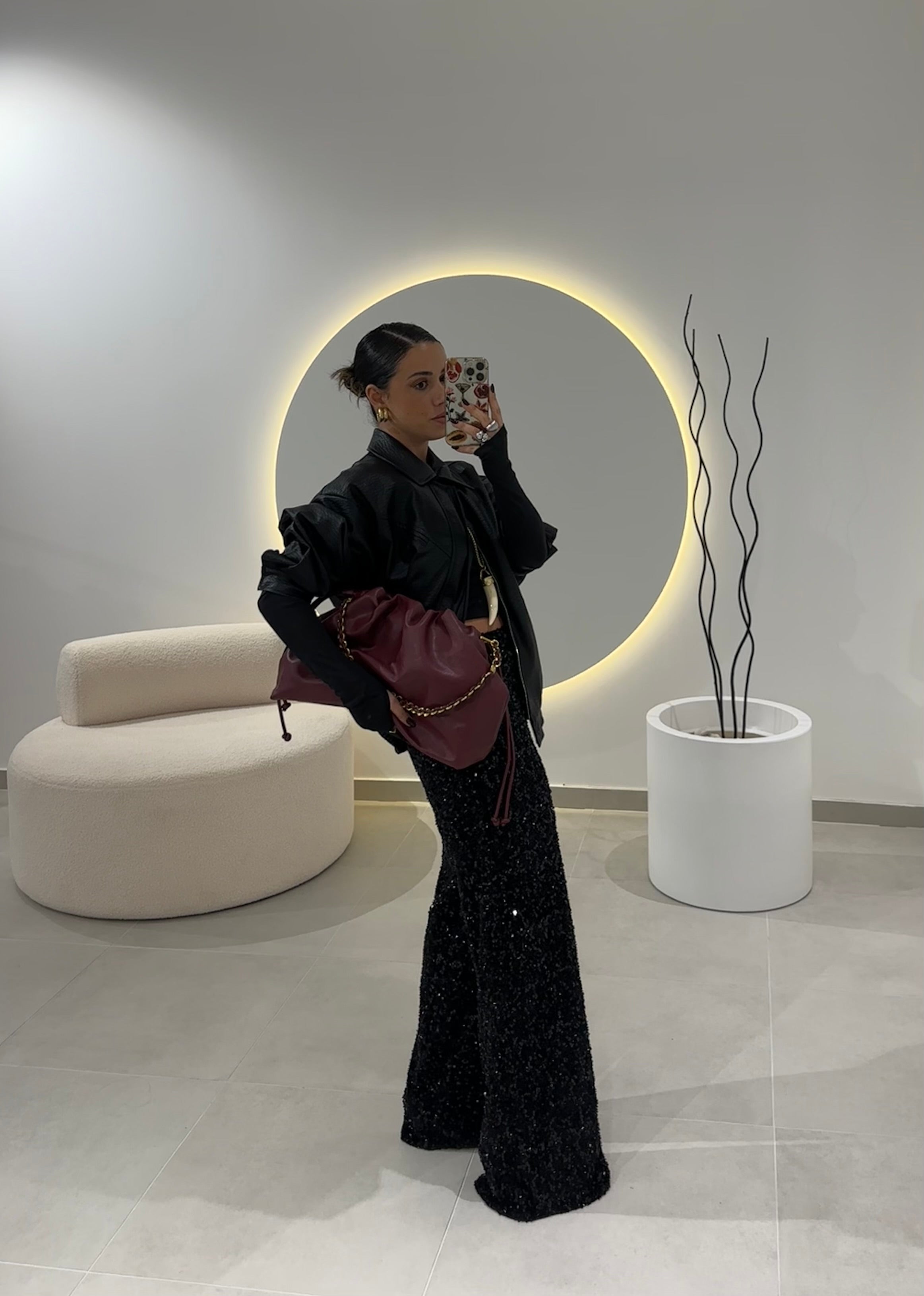 Black Sequin Wide Leg Trousers