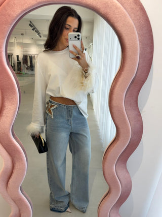 Star Detail Wide Leg Jeans