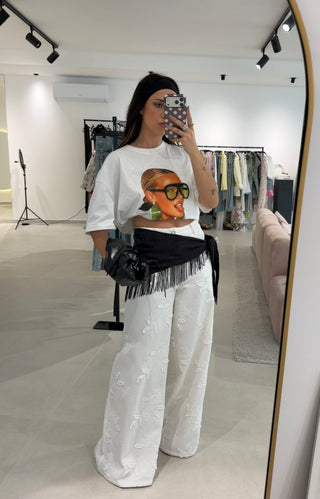 White Embroidered Jeans Lumina