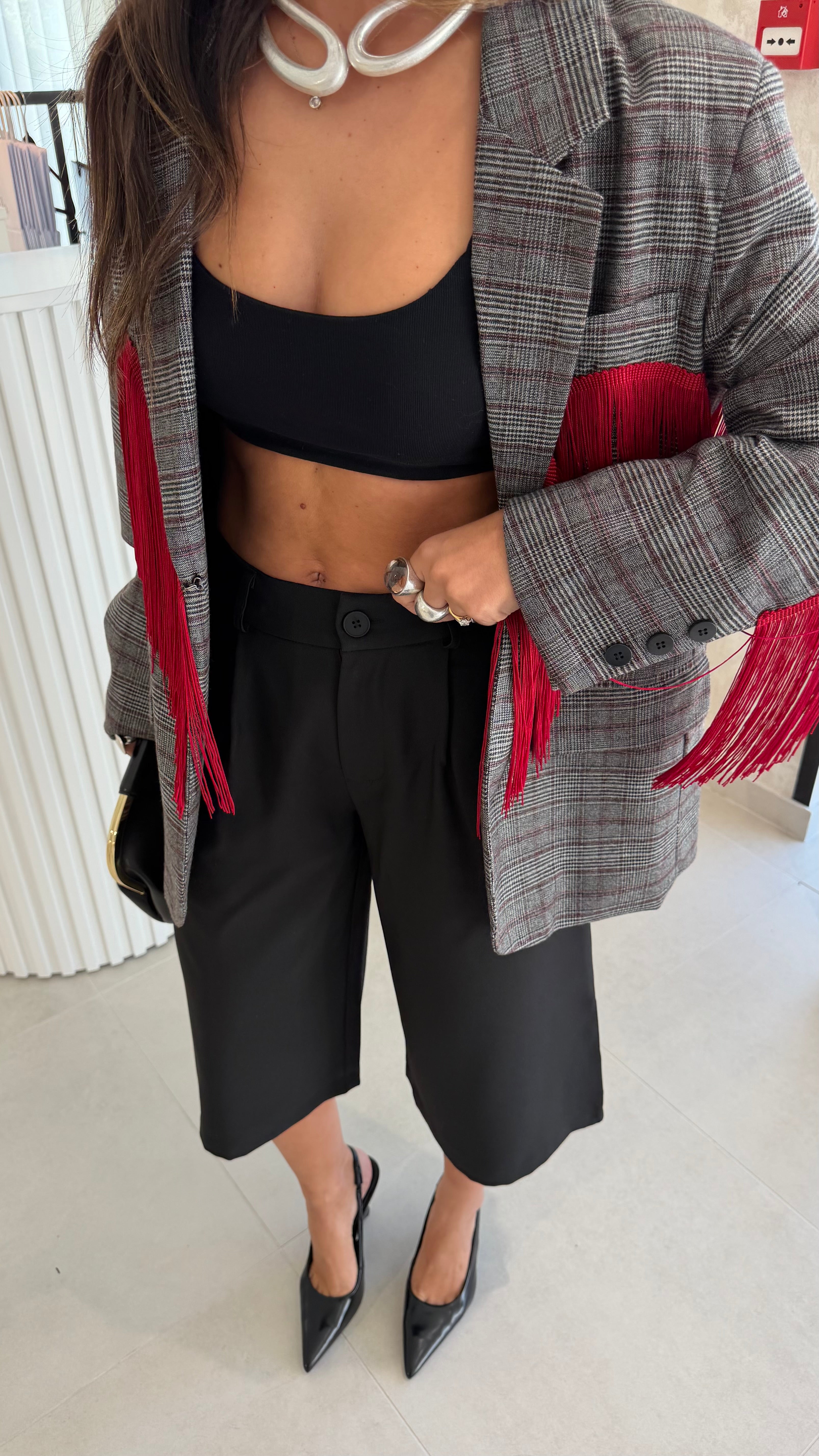 Tartan Fringed Blazer Lumina