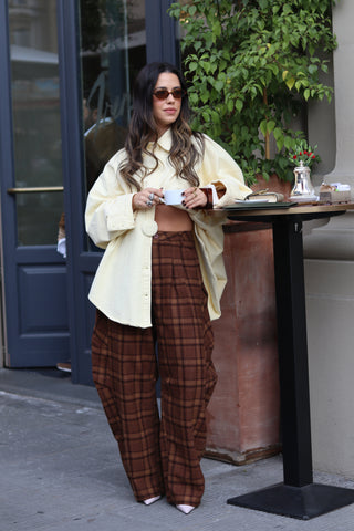 Balloon Plaid Trousers Brown