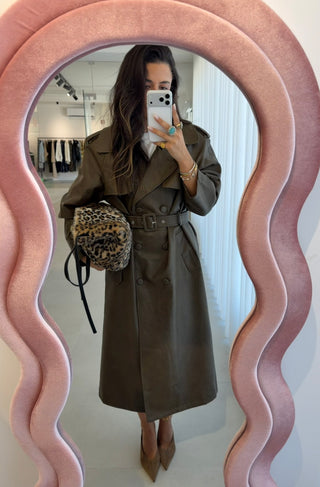 Olive Faux Leather Trench