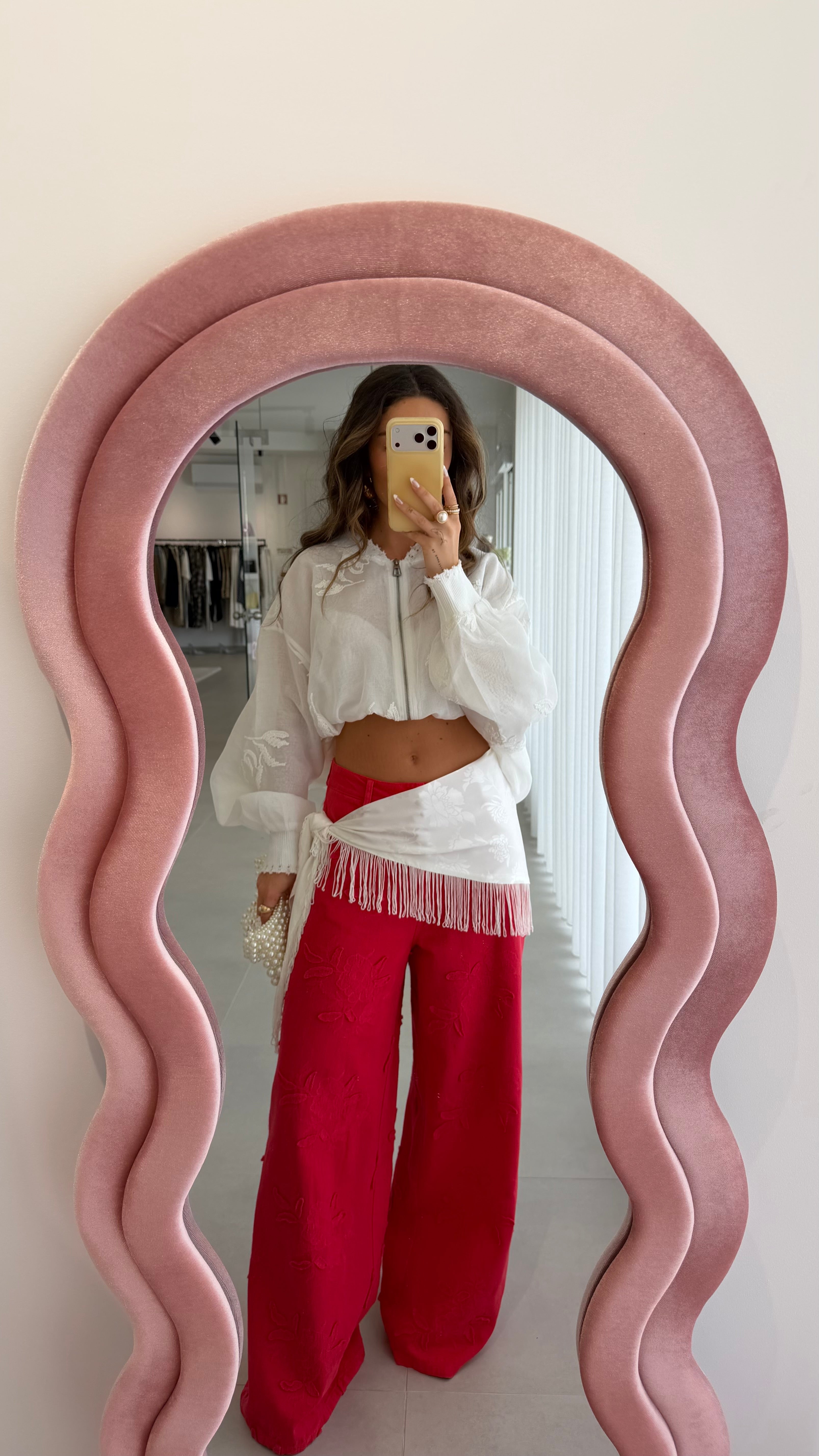 Red Embroidered Jeans Lumina