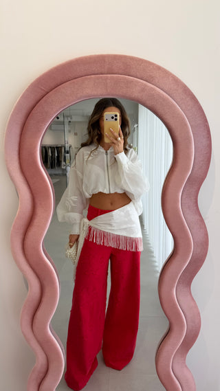 Red Embroidered Jeans Lumina