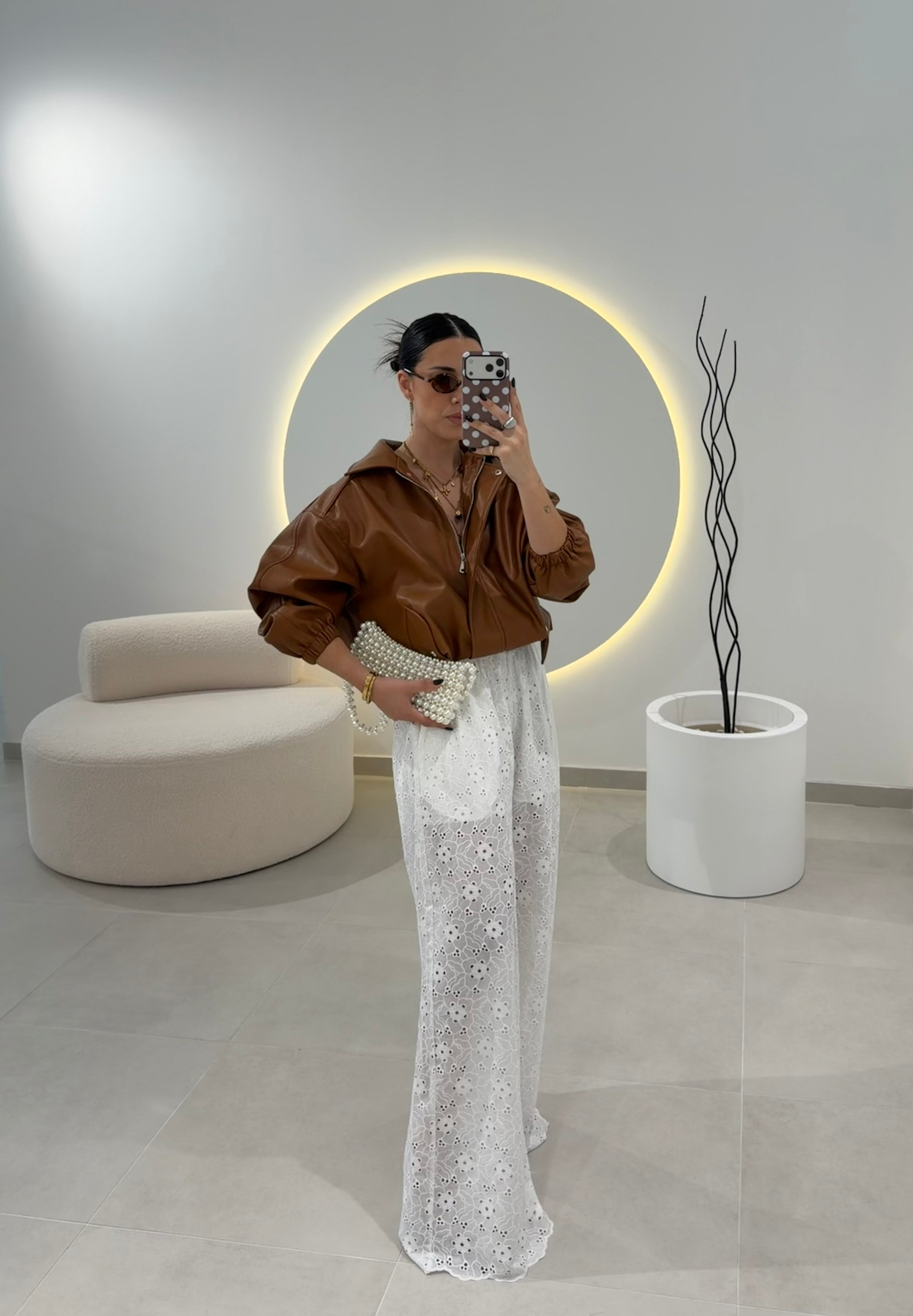 White Embroidered Trousers Lumina