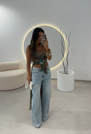 Boho Pattern Strapless Top
