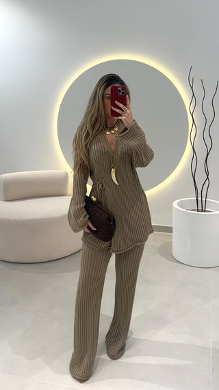 Camel Cardigan and Trousers Set