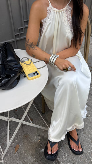 Cream Lace Satin Dress