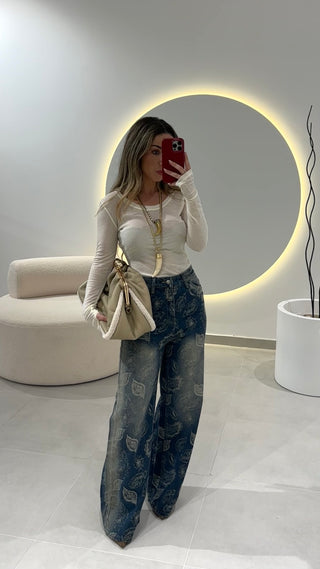 High Waist Bandana Jeans