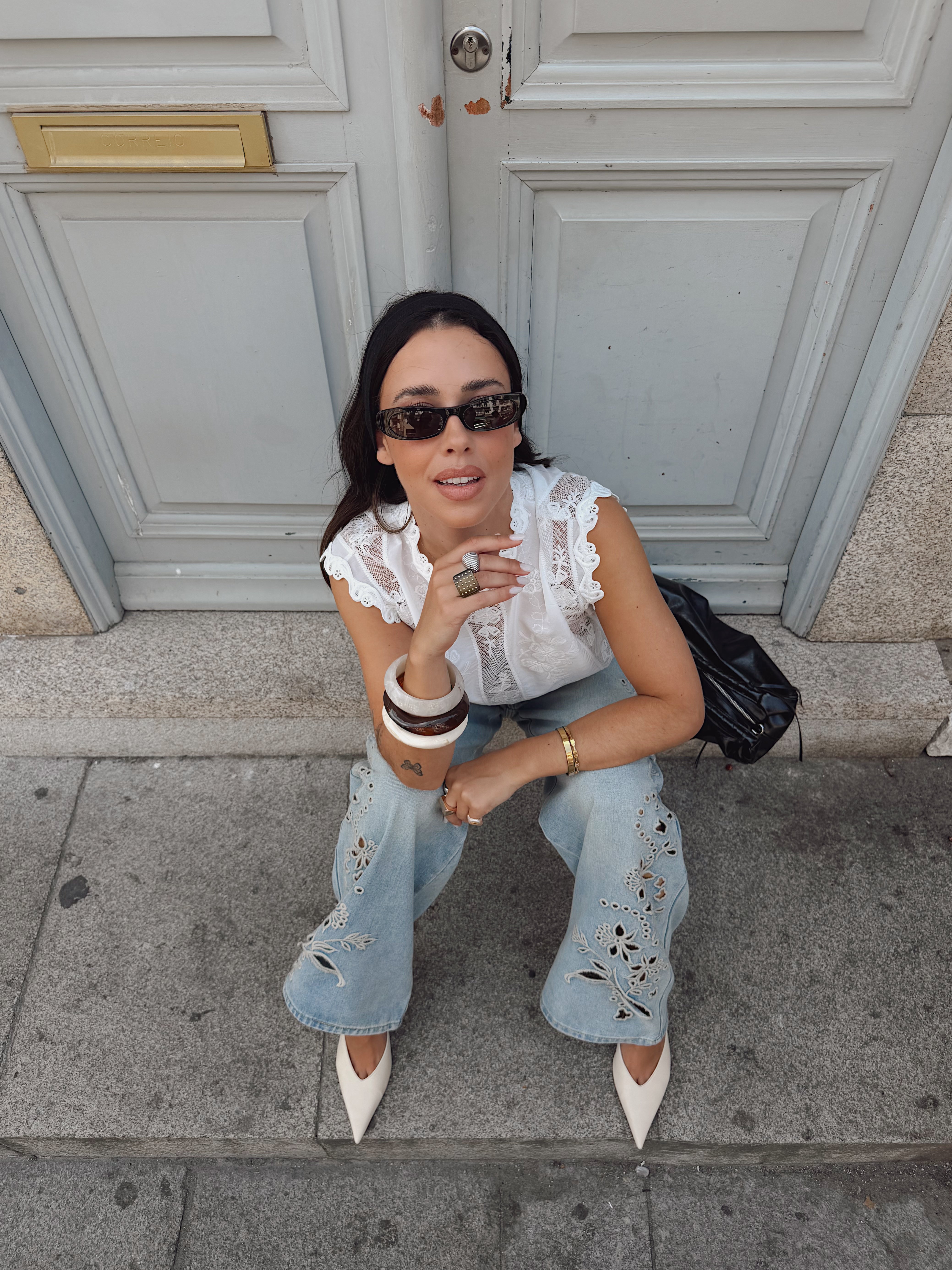 Embroidered Wide Leg Jeans
