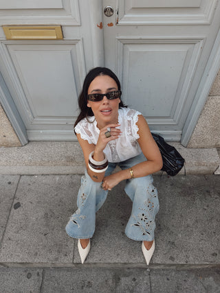 Embroidered Wide Leg Jeans