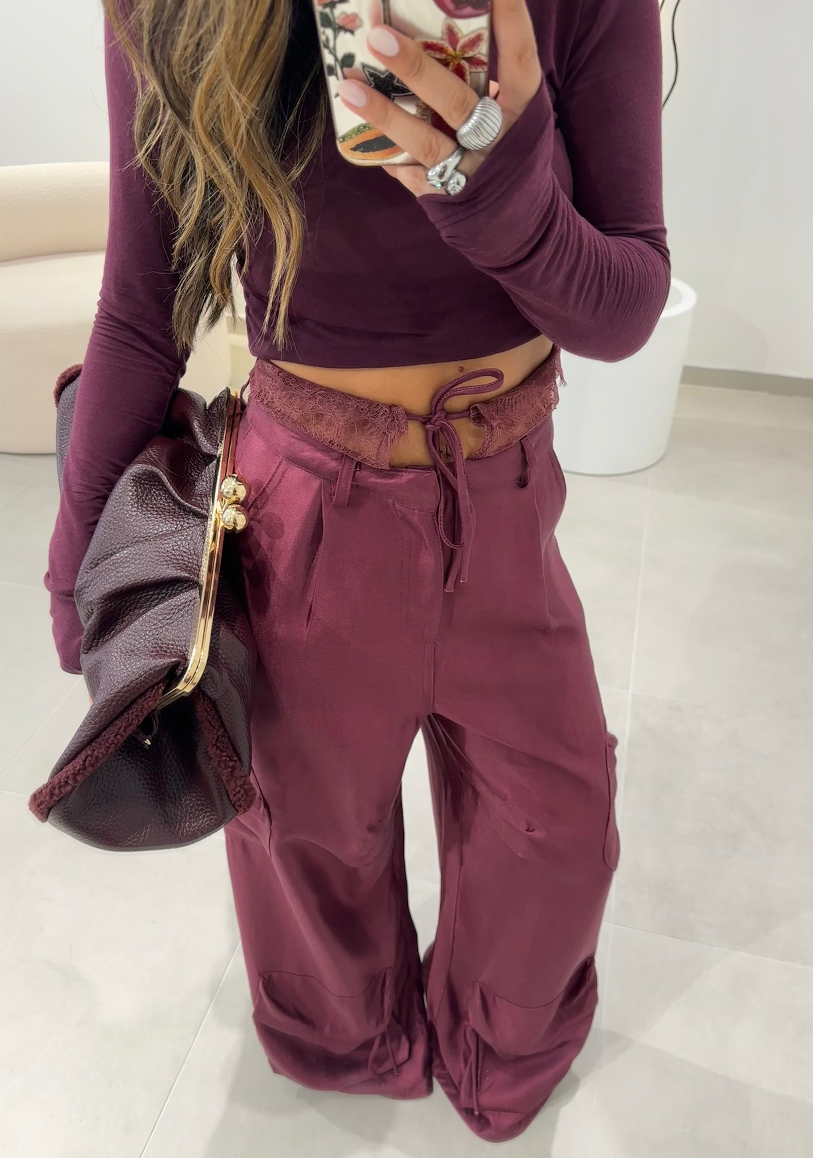 Bordeaux Pants With Lace