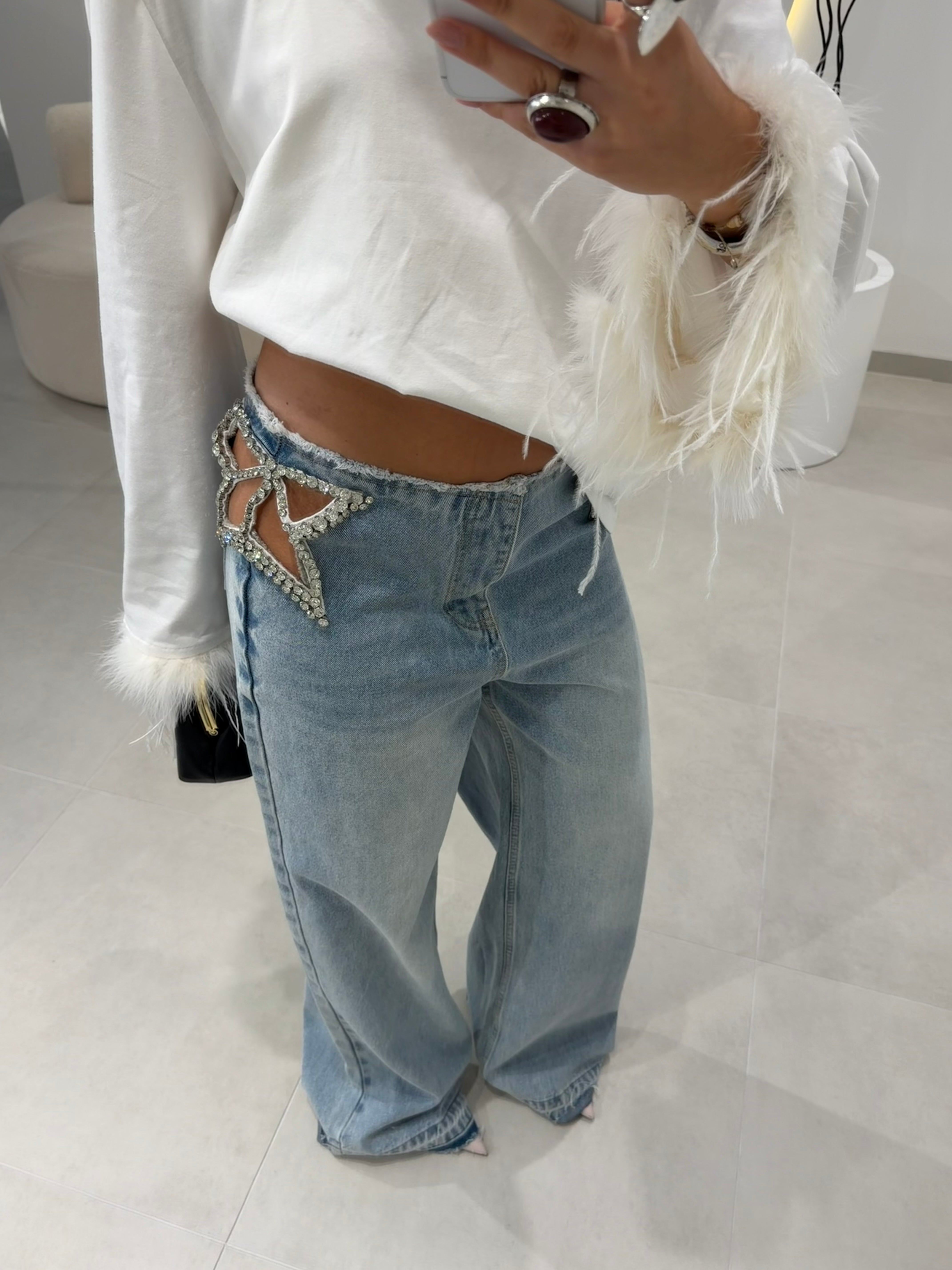 Star Detail Wide Leg Jeans