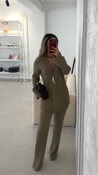 Camel Cardigan and Trousers Set