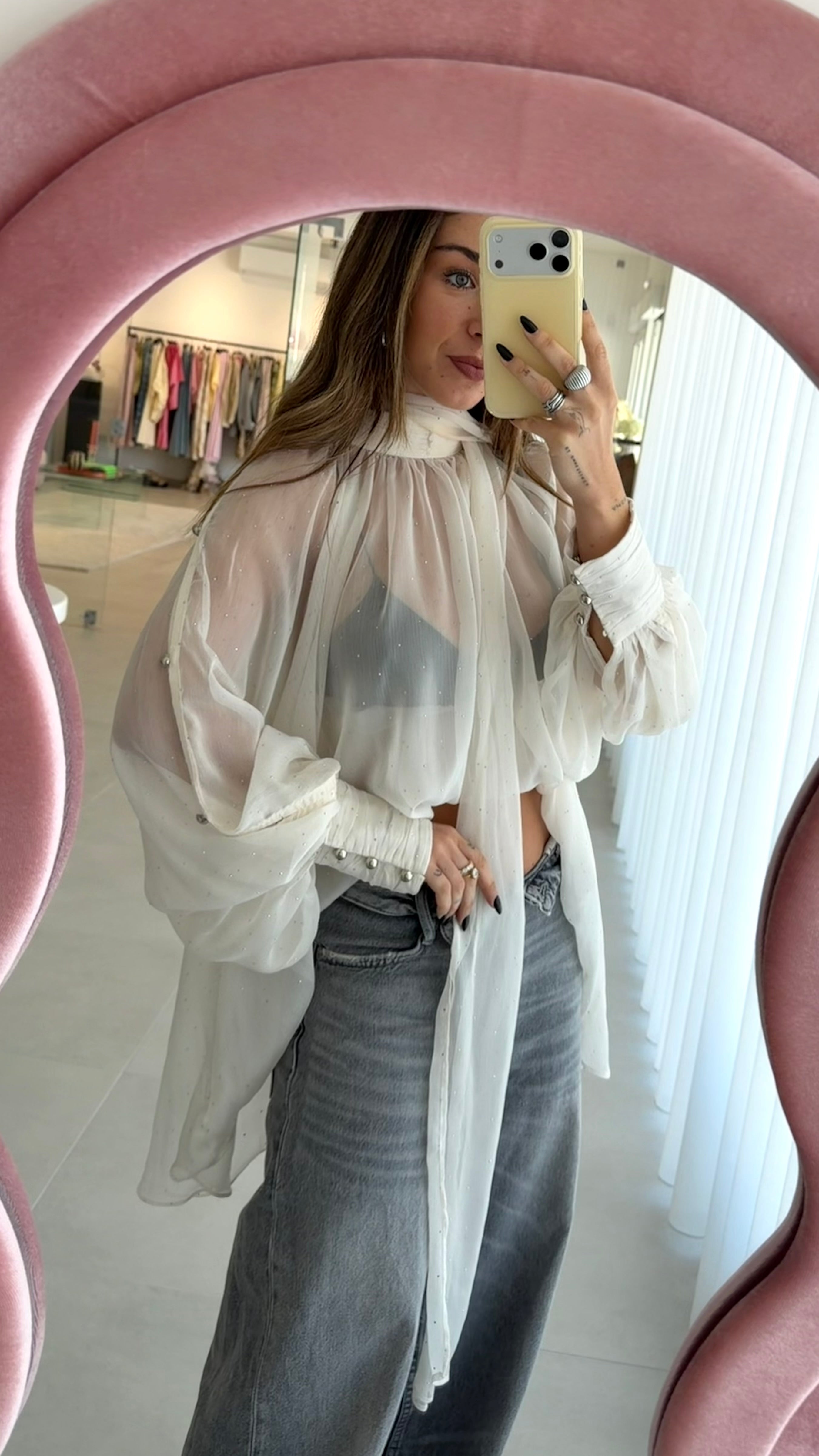 Sheer Flowy Blouse with Scarf