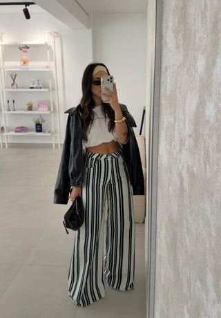 Navy Wide Leg Striped Jeans