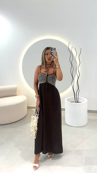 Vestido Castanho Contrastes