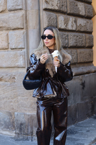 Snake-print Trousers in faux leather LUMINA