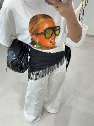 White Embroidered Jeans Lumina