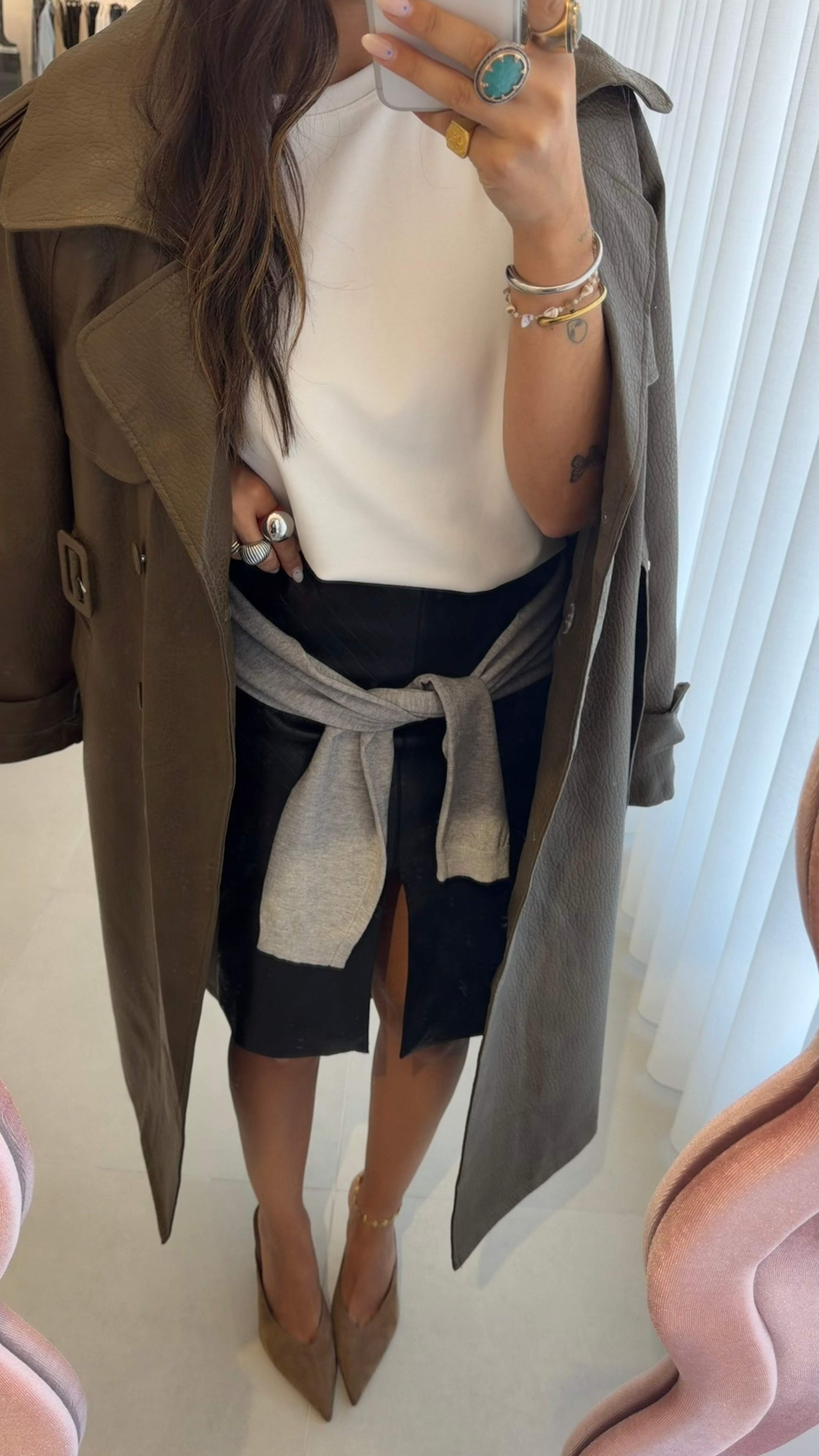 Olive Faux Leather Trench