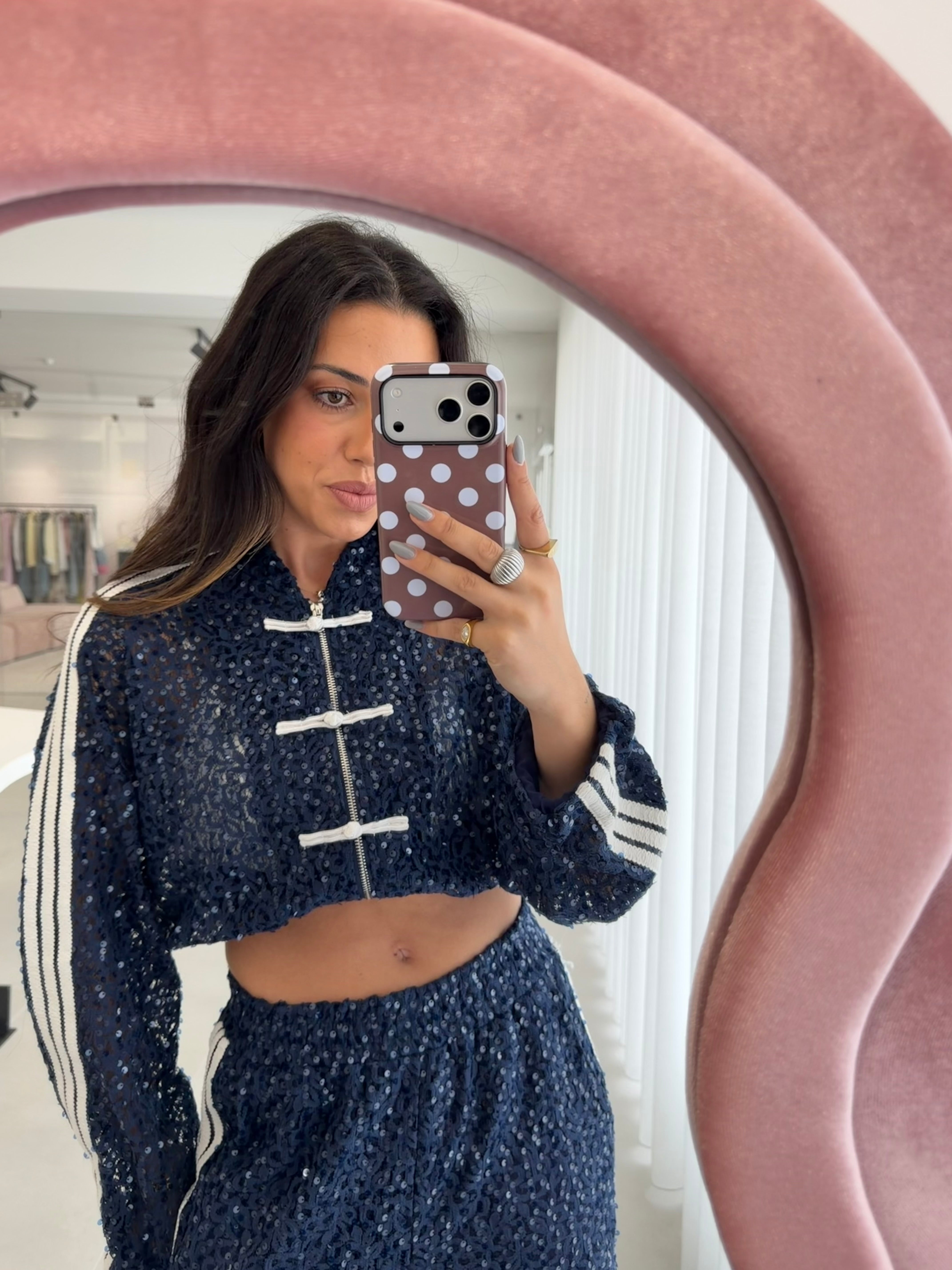 Navy Sequin Bomber Lumina