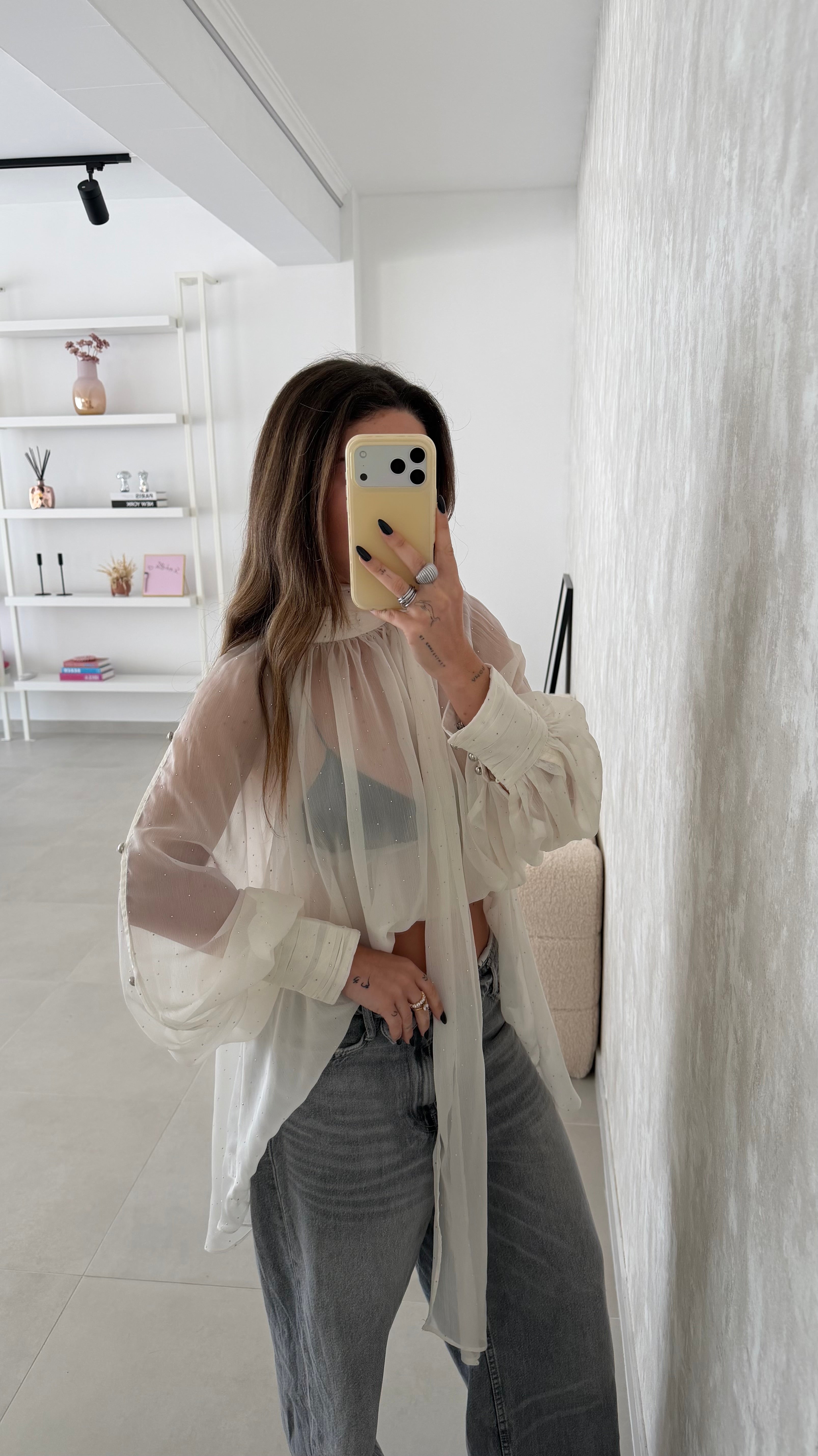 Sheer Flowy Blouse with Scarf