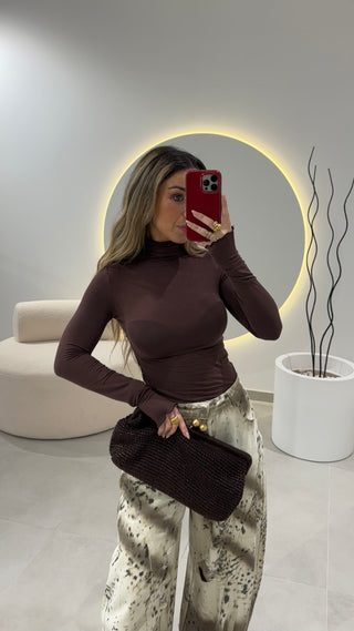 Brown Turtleneck Sweater 100% Cotton