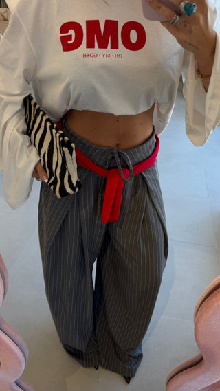 Pinstripe Foldover Grey Pants