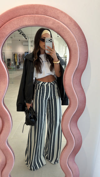 Navy Wide Leg Striped Jeans