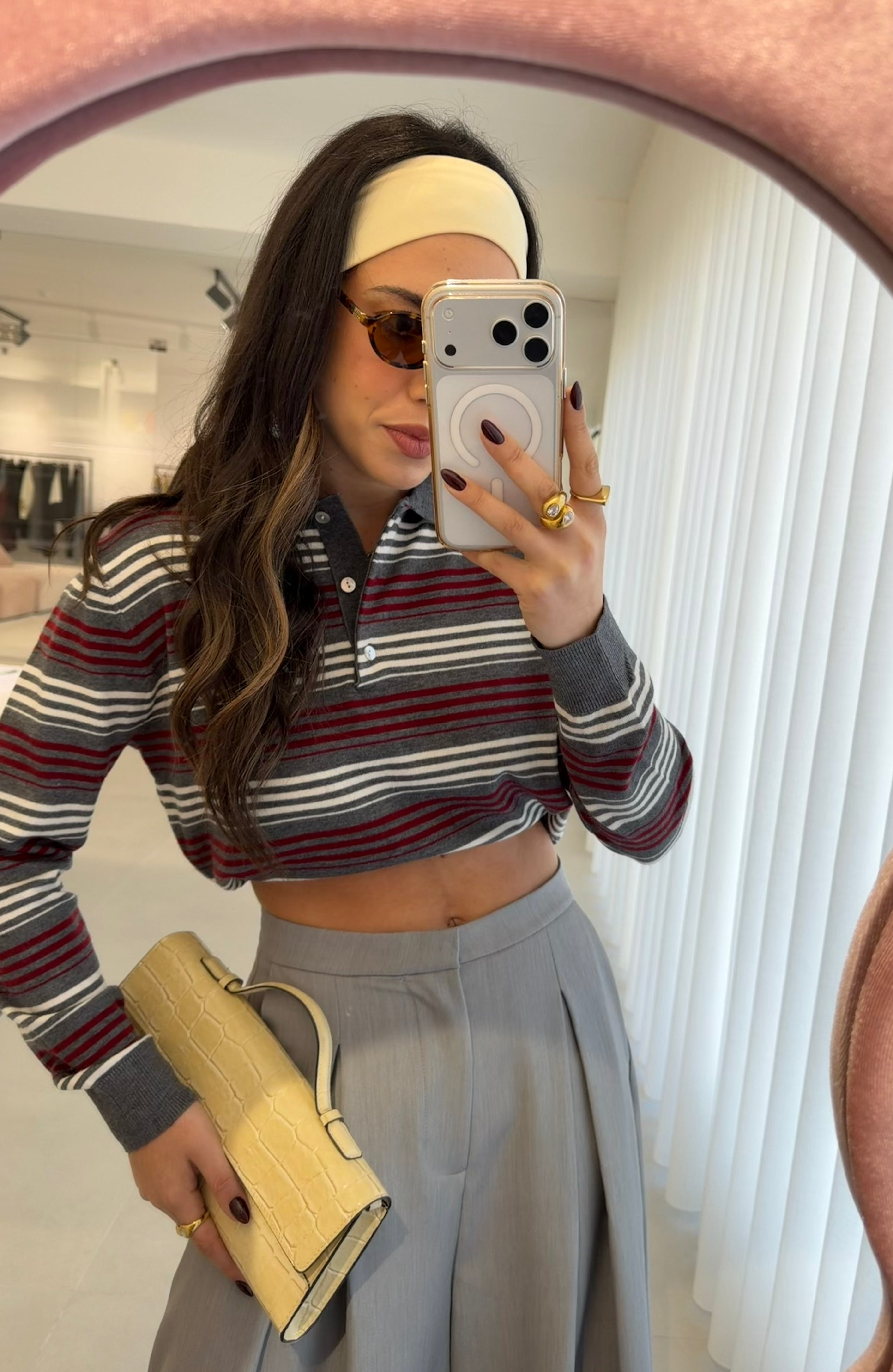 Grey Striped Polo Shirt