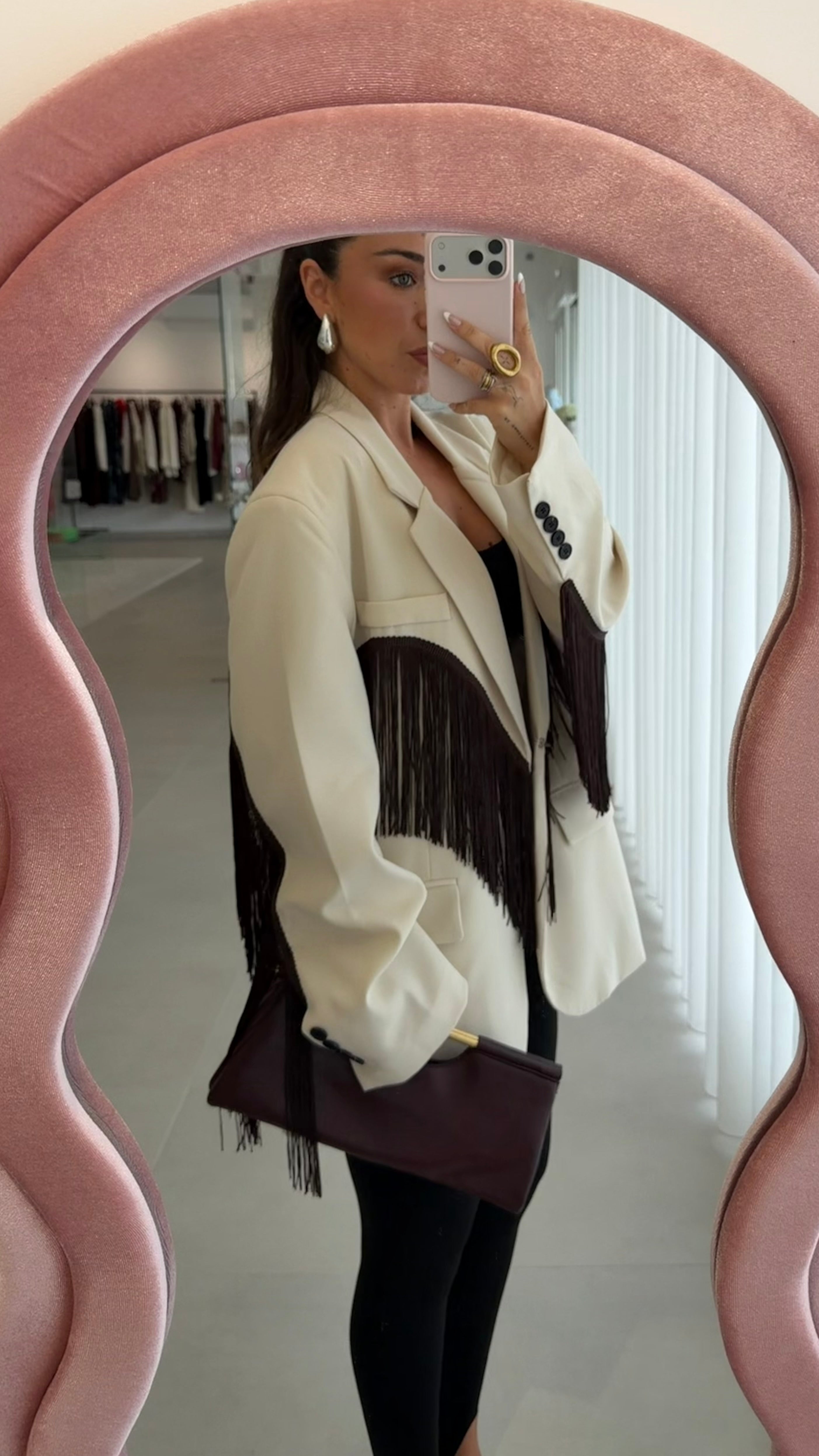 Cream Fringe Blazer Lumina